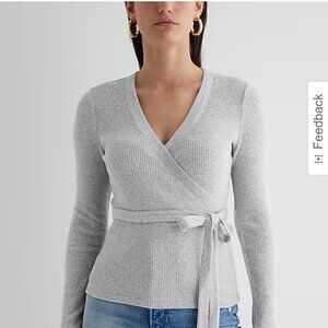 EXPRESS Ribbed Cozy Knit V-Neck Surplice Tie Waist Top SIZE  MED NWT